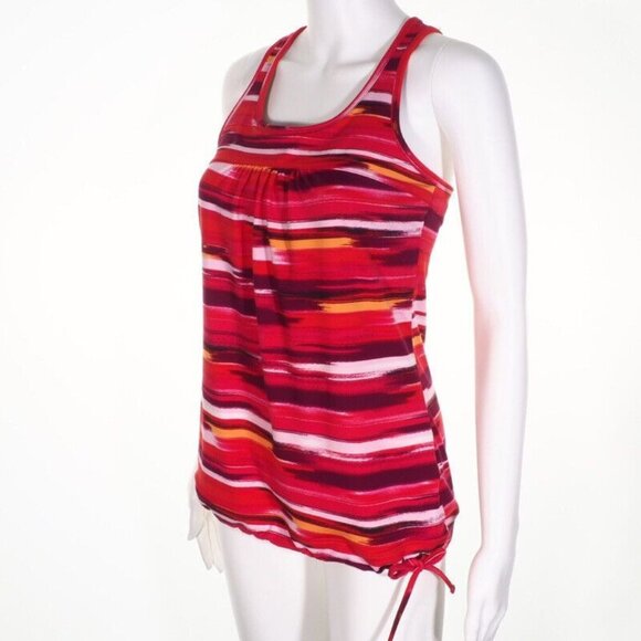 Athleta Top Womens Size Small Racerback Drawcord Red White Yellow  Shelf Bra EUC - Picture 2 of 9